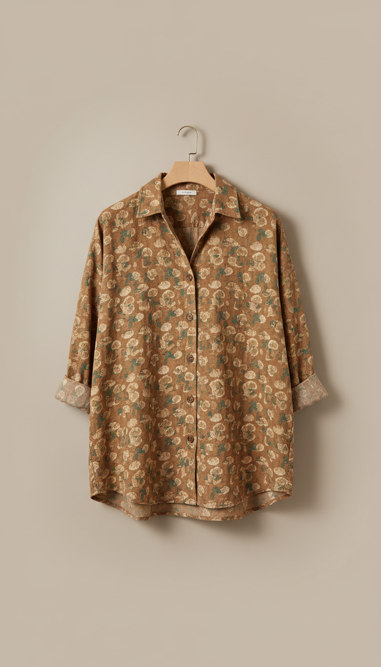 Mushroom Cotton Button-Down Shirt